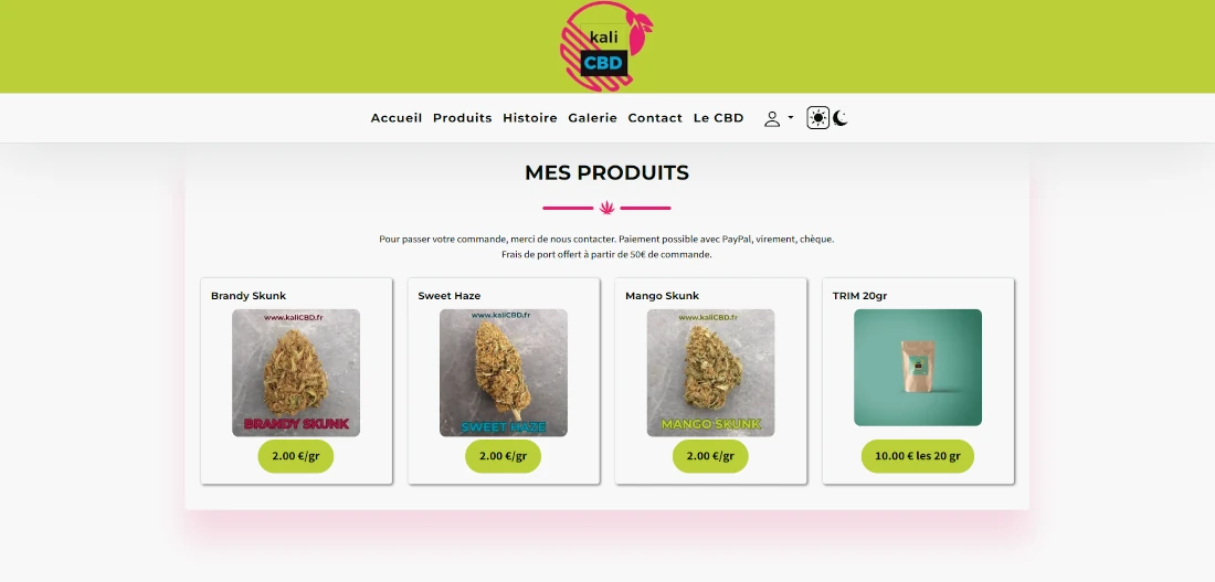 Aperçu du site Kalicbd en mode clair
