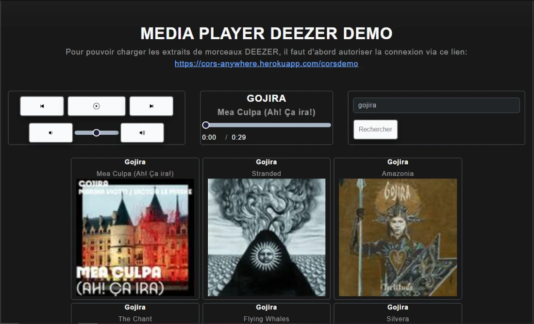 Aperçu du projet media player en mode sombre